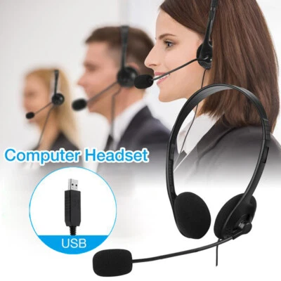 USB Noise Cancelling Headphone Microphone Headset for PC Laptop Office Chat Call - Image 1 of 4