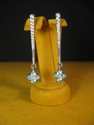 BARBARA BIXBY EARRINGS GEMSTONE FLOWER DANGLE BEAD WHITE BLUE TOPAZ SS 18K Gift - Image 1 of 3