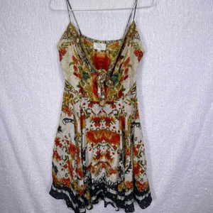 Mini Vestido Camilla Multicolor Floral Seda Estrás Corbata Frontal Sin Mangas Talla 1 - Imagen 1 de 10