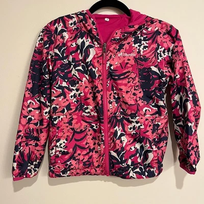 Girls Columbia Jacket Lightweight Spring Pink Blue Floral Small 8 - Image 1 of 3