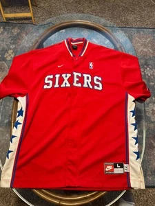 Nike Philadelphia 76ers Vintage Warm-Up Shooting Jersey Button Up - Men's L - Picture 1 of 7