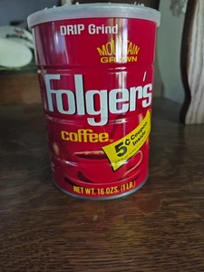 Vintage ungeöffnet VERSIEGELT Folger's Drip Grind Kaffeedose 16 Unzen 1 Pfund 1960er 5c Coupo - Bild 1 von 11