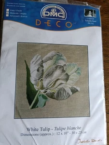 DMC Deco Cross Stitch Kit ‘White Tulip’ 28 Count Cream Linen - Picture 1 of 4