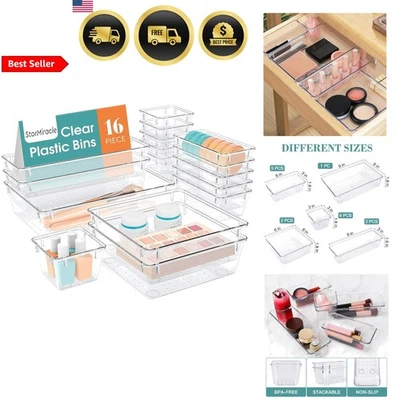 Drawer Organizer Set Clear Storage Bins for Makeup Jewelry Kitchen office - Image 1 of 4