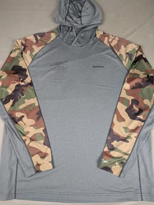 Simms Shirt Hoodie Mens Extra Large Gray Camo Performance Solarflex UPF 50 - Image 1 of 4