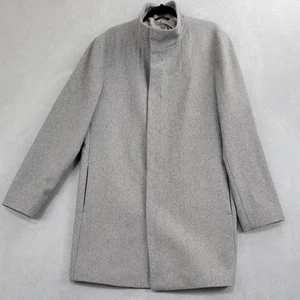 Calvin Klein Coat Mens 44R Gray Wool Blend Slim Fit Concealed Placket Topcoat - Picture 1 of 14