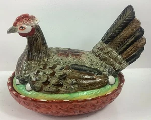Vintage große Staffordshire Ware Keramik verschachtelte Henne Huhn 12,5"x8"x9" Kent Englan - Bild 1 von 11