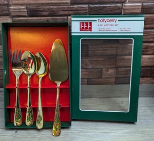 Hollyberry 4-teiliges Servierset Weihnachten Urlaub Hostess goldfarben M-8272/4H - Bild 1 von 14