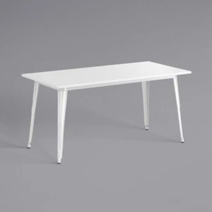 32'' x 63" Rectangular White Metal Outdoor Restaurant Patio Table - Cafe Table - Picture 1 of 6