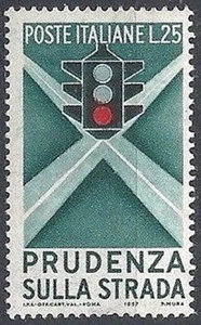 1957 ITALIA SEMAFORO VARIETAà COLORO ROSSO SPOSTATO IN ALTO MNH ** - RR11423 - Picture 1 of 1