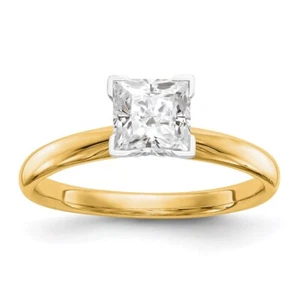 14k Two-tone Gold 1/2Ct Princess Lab Grown Diamond Solitaire V-end Ring Size 7 - Picture 1 of 2