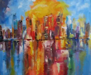 Modern Cityscape – 23x29 Original Abstract Painting, Bold Statement Wall Art - Picture 1 of 7