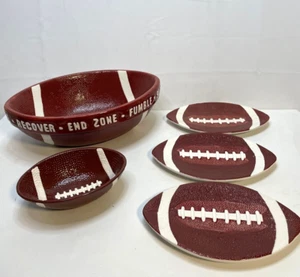 Boston Warehouse Game Night Football shaped ceramic serving bowls 2004 set of 5 - Picture 1 of 24