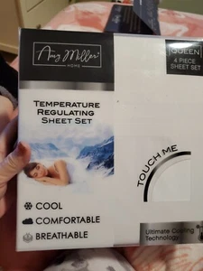 AMY MILLER TEMPERATURE REGULATING 4PC QUEEN SHEET SET - Picture 1 of 12