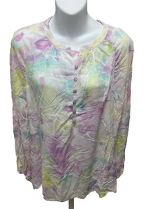 Adyson Parker Womens Blouse Size 1X New Long Sleeve Shirt Pastels Top Casual - Picture 1 of 12
