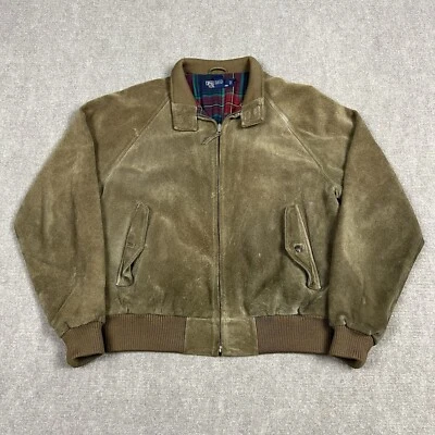 Vintage Polo Ralph Lauren Snuff Suede Harrington Jacket Mens Large Flannel Lined - Image 1 of 4