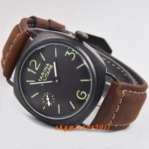 Polished 45mm black dial Asia hand winding 6497 PVD watch Miltary green marks P9 - Picture 1 of 7