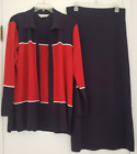 EXCLUSIVE MISOOK 2-częściowy zestaw spódnicy garnitur dzianina kardigan sweter niebieski czerwony