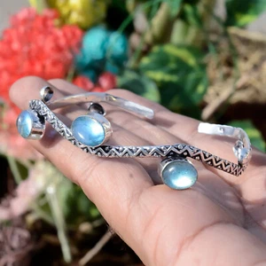Labradorite Gemstone Bangle 925 Sterling Silver Handmade Cuff Bracelet Jewelry - Picture 1 of 8