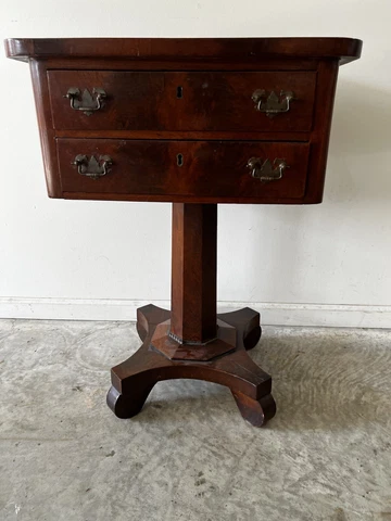 flame mahogany empire sewing table work stand 2 drawer pedastal base clean 1830 Cover