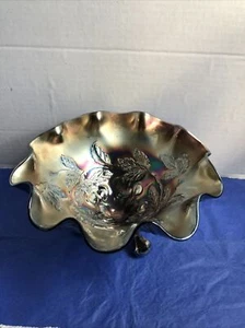 Amethyst Ball Footed Compote-Paneled Cherries-by Dugan - Picture 1 of 12