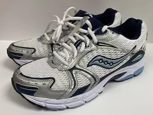 SAUCONY Progrid Jazz 12 Trainers UK 8.5 Womens Running White Silver Navy Gym - Picture 1 of 14