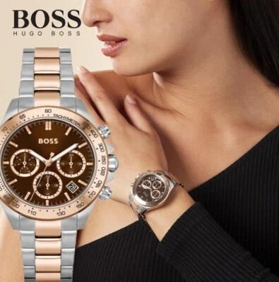 Reloj de cuarzo analógico Hugo Boss 1502617 para mujer esfera marrón tono plata y oro rosa Foto 1 de 4