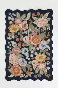 Handmade Woollen Rug Irregular Shape Loop Pile Floral Hand Tufted Carpet - Picture 1 of 4