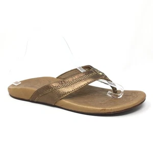 Olukai Haiku Flip Flops Sandals Shoes Womens Size 10 Bronze Gold Leather Slide - Picture 1 of 11