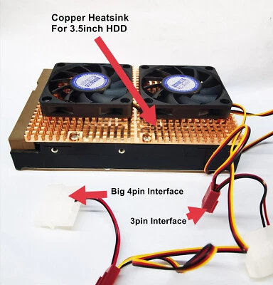 Disipador térmico de disco duro de cobre de 3,5 pulgadas HDD enfriador radiador con ventilador de refrigeración doble Foto 1 de 4