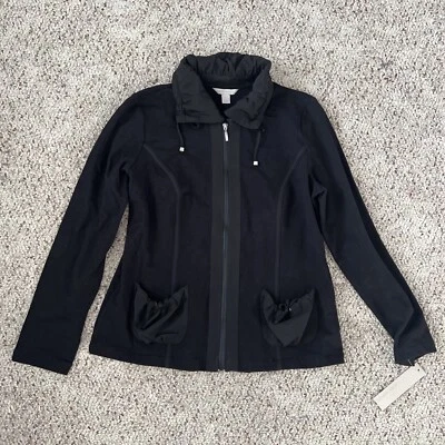 Laura Ashley Mujer L Chaqueta Sudadera Chaqueta Negra Cremallera Completa Bolsillos Cuello Claro Foto 1 de 4