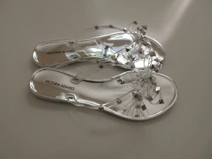 Victoria Adames Silver Sandals With Silver Studs Valencia Chrome Style New - Picture 1 of 4