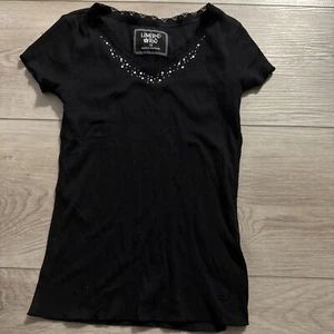 Y2K Vintage Limited Too Black V Sparkly 2000’s Short Sleeve Teen Girls Size 12 - Picture 1 of 4