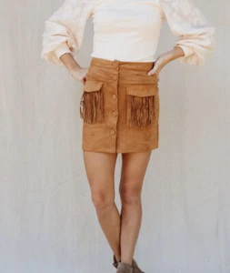 ¡NUEVO CON ETIQUETAS! Minifalda Flying Tomato Flecos Gamuza Marrón Talla S! - Imagen 1 de 7