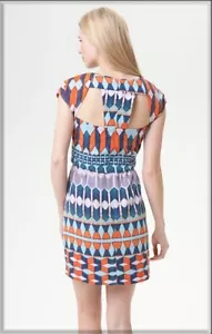 JESSICA SIMPSON Dress Size 16 Blue Mini Geometric Print Office Work Party Summer - Picture 1 of 21