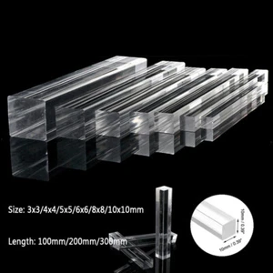 3/4/5/6/8/10mm Clear Acrylic Plastic Square Flat Rod Bar 100/200/300mm - Picture 1 of 8