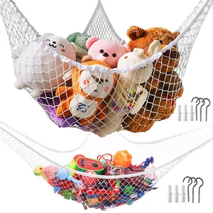 2 PIEZAS Juguete de Almacenamiento de Animales de Peluche Hamaca Red para Esquina Colgante Organizador Blanco - Imagen 1 de 5