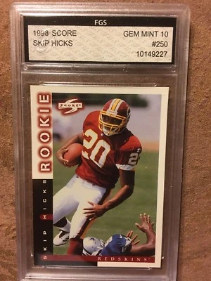 1998 Score #250 Redskins Skip Hicks Rookie FGS GEM MINT 10 - Image 1 of 2