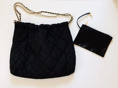 Black Quilted Lightweight Bucket/Drawstring handbag with Chain Strap Inc Purse - Image 1 of 4