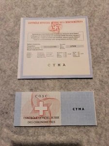 Cyma Warranty Guarantee Card and COSC Certificate card USED - Picture 1 of 3