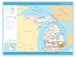 Mappa Stato del Michigan Stati Uniti d'America stampa fisica politica - Foto 1 di 2
