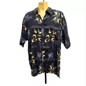 Hawaiian Shirt Mens Lge Black Yellow Tropical Foliage Floral Vacation Big Dogs - Picture 1 of 6
