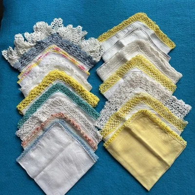 Lote de 15 pañuelos vintage de encaje/borde de ganchillo tatuados para damas Foto 1 de 4