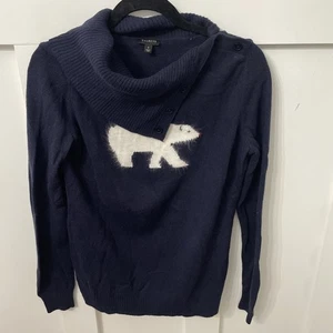 Talbots Ladies Sweater Small Navy Wool Angora Blend Button Cowl Neck Polar Bear - Picture 1 of 9