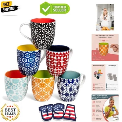 Juego de 6 tazas de café de porcelana coloridas - aptas para lavavajillas y microondas, 16 OZ Foto 1 de 4