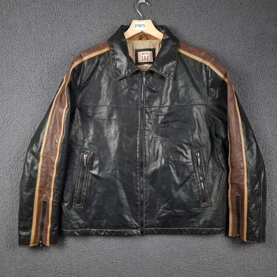 MUSTANG Leather Jacket Mens XL 44 Black Brown Biker Racer Bomber Collared Lined - Image 1 of 4