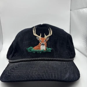 Sombrero vintage Youngan años 80 Buck Head on pana negra Snapback - ciervo bordado - Imagen 1 de 7