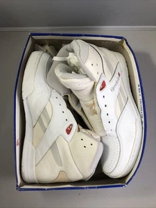 VTG Reebok UK Flag Flower Hi Top White/Red Leather Basketball Shoes Sz 11 W/ Box - Picture 1 of 21