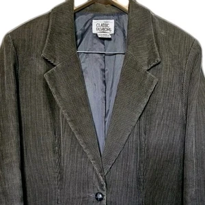 Corduroy Blazer Taupe Gray Soft Textured Button Front Relaxed Fit Fall Layering  - Picture 1 of 10