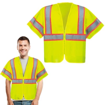 25 Pack High Visibility Safety Vests /w Orange Trim Silver Tape XL Size - Image 1 of 4